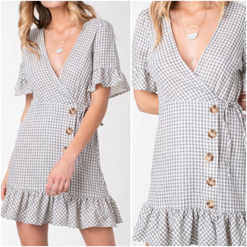 Plaid Woven Wrap Dress w/Ruffle Accents